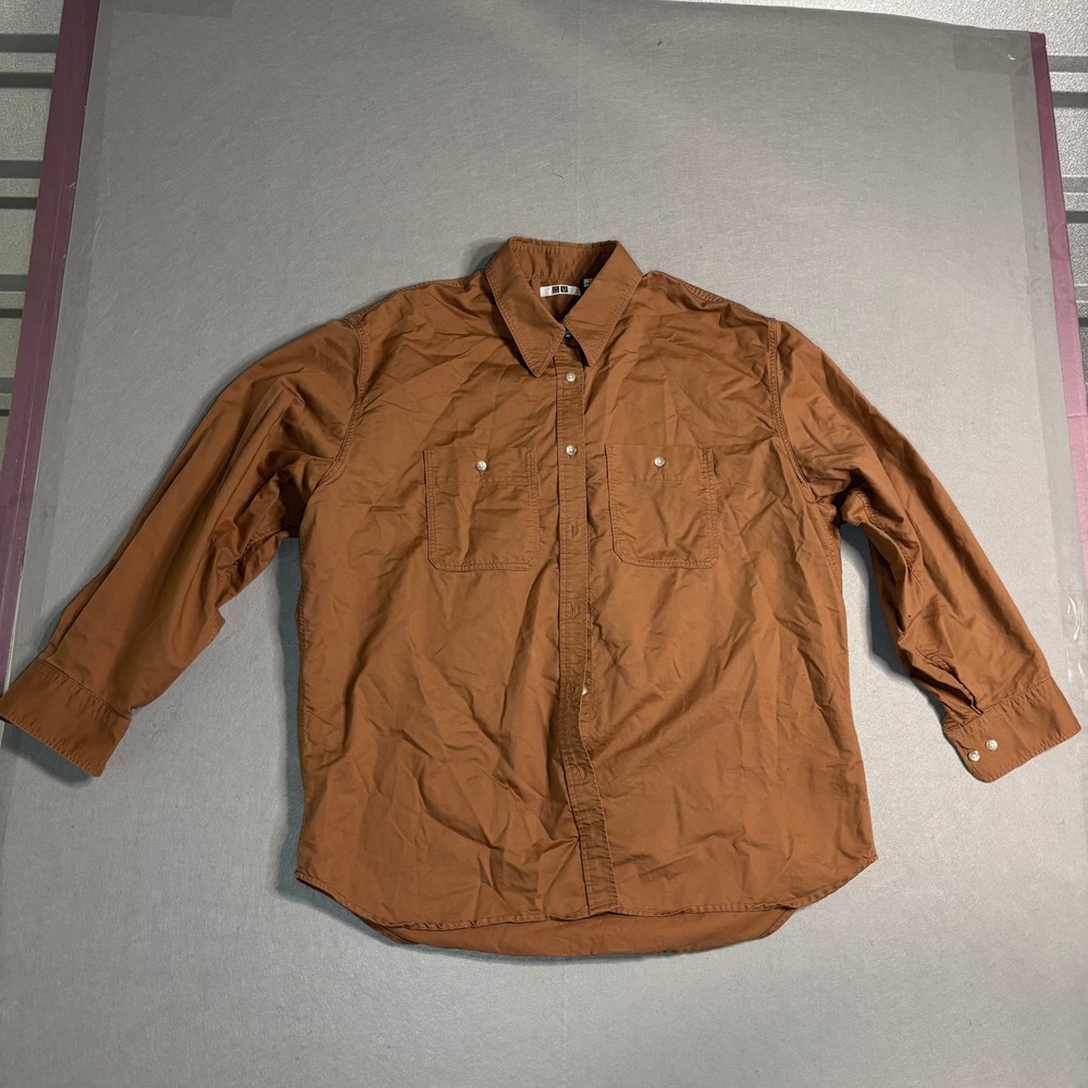 Uniqlo Men's Brown 100% Cotton Button-Up Shirt S Dual Chest Pockets - Picture 1 of 16